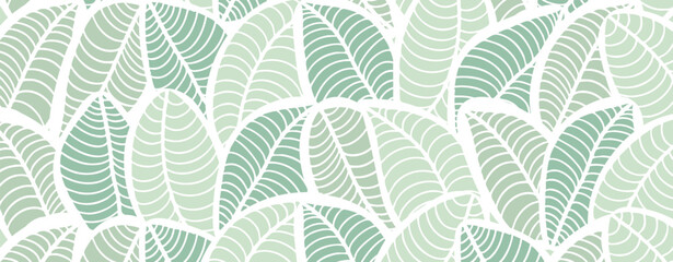 Green foliage vector horizontal abstract background. Botanical green design for decor, wallpaper or covers.