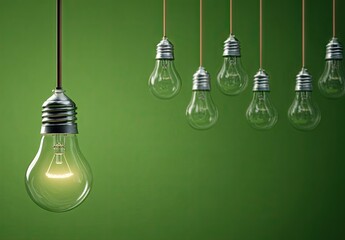 Glowing Lightbulb Among Others Hanging.