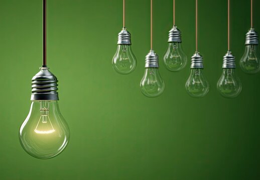 Glowing Lightbulb Among Others Hanging.