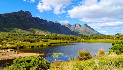 Fototapeta premium Scenic mountain vista with a tranquil lake