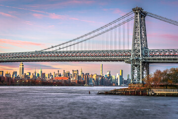 The New York, New York, USA Skyline with the Williamsburg Bridge