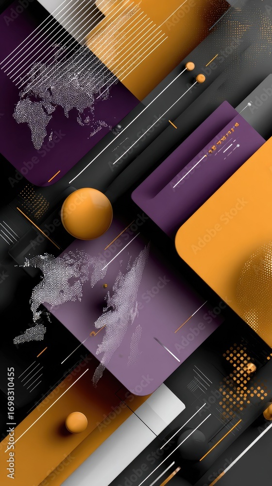 Poster an array of vibrant shapes and lines illustrates data visualization, featuring glowing spheres and v
