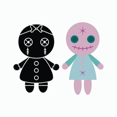 Halloween Voodoo Doll Creepy Cute Puppet Scary Toy Design Vector Illustration