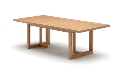 Fototapeta premium Isometric 3D extendable dining table wood finish isolated on bright white