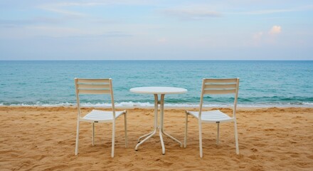 Fototapeta premium Beachside Rendezvous Tranquil Table for Two.