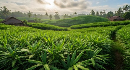Ginger Fields and Traditional Farming in Rural Landscape