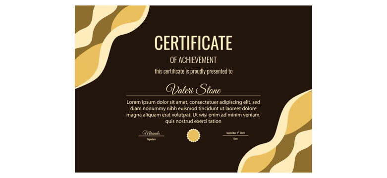 Luxury corporate Certificate. Vector horizontal Certificate with minimal gold wavy frame isolated transparent background. Perfect Certificate diploma corporate course template design. EPS 10