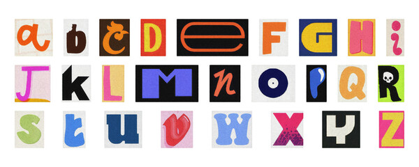 Complete alphabet PNG collage set, colorful isolated letters for design