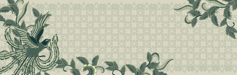 sage colored bird of paradise motif neck scarf