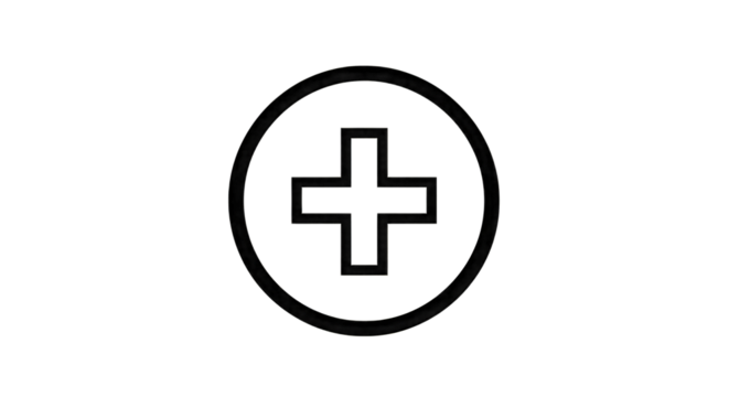 Stylized Plus Sign within a Circle Outline cross symbol isolated on a transparent background - Powered by Adobe