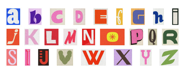 Cartoon colorful alphabet PNG, playful collage letters isolated