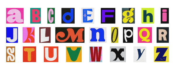 Cartoon colorful alphabet PNG, playful collage letters isolated