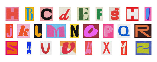 Cartoon colorful alphabet PNG, playful collage letters isolated