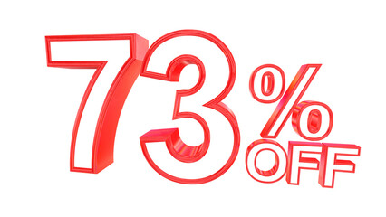 3d 73 percent off text with solid white and red metal outline effects isolated on a transparent background. 3d elements for graphic design.