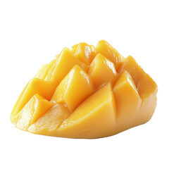Juicy peeled mango cut into pieces, isolate on transparent white background