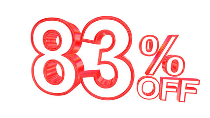3d 83 percent off text with solid white and red metal outline effects isolated on a transparent background. 3d elements for graphic design.