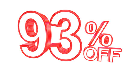 3d 93 percent off text with solid white and red metal outline effects isolated on a transparent background. 3d elements for graphic design.