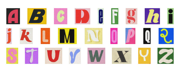 Ransom note style alphabet PNG, colorful cut-out collage letters isolated