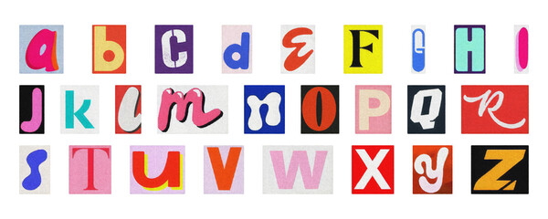 Ransom note style alphabet PNG, colorful cut-out collage letters isolated