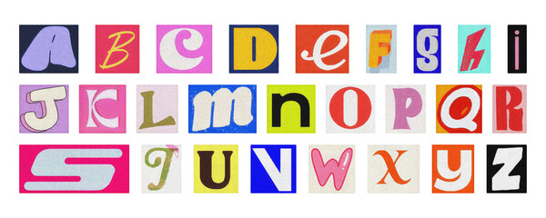 Ransom note style alphabet PNG, colorful cut-out collage letters isolated