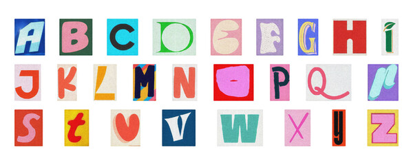 Ransom note style alphabet PNG, colorful cut-out collage letters isolated