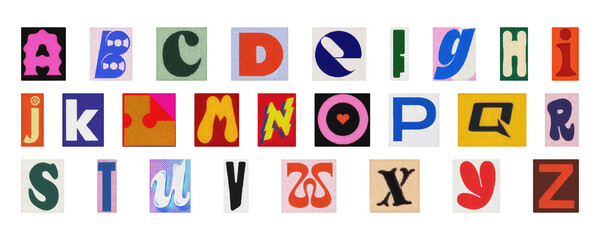 Ransom note style alphabet PNG, colorful cut-out collage letters isolated