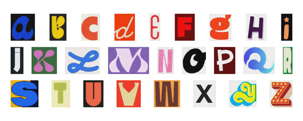 Ransom note style alphabet PNG, colorful cut-out collage letters isolated