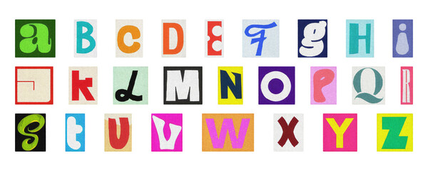 Creative scrapbook alphabet PNG, colorful collage letters isolated