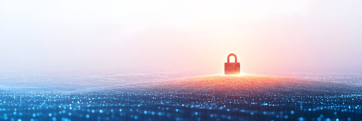 vast sea of shimmering digital data points - a radiant padlock stands as a beacon of cybersecurity and protection wide banner 