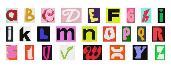 Creative scrapbook alphabet PNG, colorful collage letters isolated