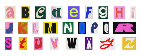 Creative scrapbook alphabet PNG, colorful collage letters isolated