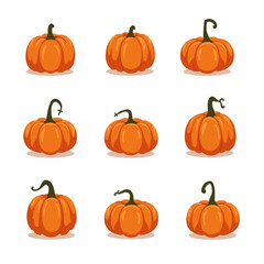 Collection of nine different pumpkin shapes for Halloween designs. Perfect for autumn themed graphics, party invitations or seasonal decorations. Editable vector file.