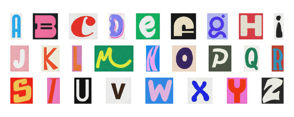 Alphabet collage PNG isolated, colorful cut-out letters for posters and design