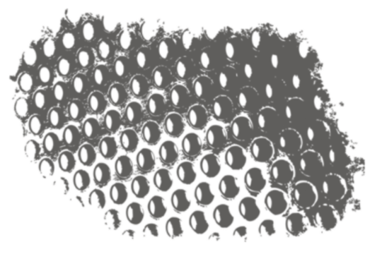 Abstract dark gray textured surface with hexagonal honeycomb pattern creating a futuristic and technological organic abstract design element transparent background