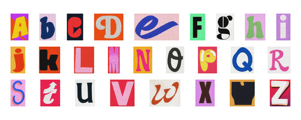 Alphabet collage PNG isolated, colorful cut-out letters for posters and design