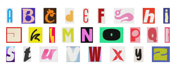 Modern typography alphabet set, creative collage letters PNG transparent