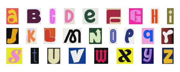 Playful colorful alphabet PNG set, isolated letters for education and design