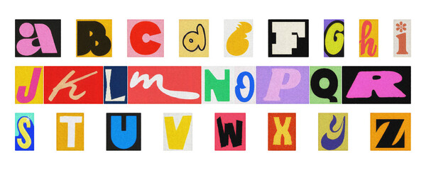 Playful colorful alphabet PNG set, isolated letters for education and design