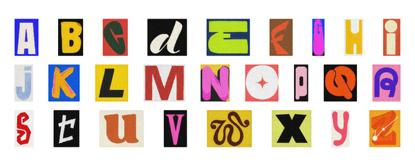 Playful colorful alphabet PNG set, isolated letters for education and design