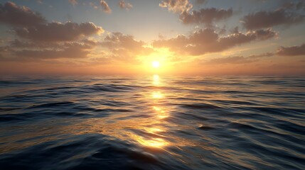Fototapeta premium Beautiful ocean sunset seascape view with golden light reflections and calm waves nature photography
