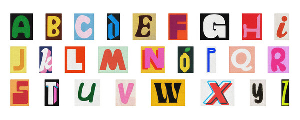 Playful colorful alphabet PNG set, isolated letters for education and design