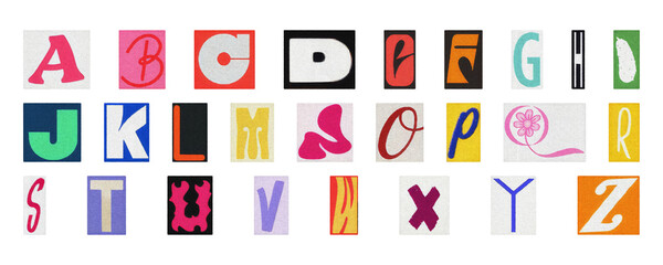 Playful colorful alphabet PNG set, isolated letters for education and design