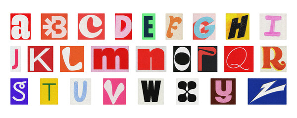 Playful colorful alphabet PNG set, isolated letters for education and design
