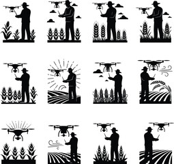 Farmer using drone technology in modern agriculture, precision farming, smart farming, crop monitoring, aerial surveillance, sustainable farming, agricultural innovation.