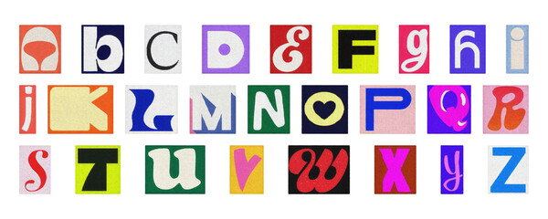 Colorful cut-out alphabet letters set, PNG isolated collage typography
