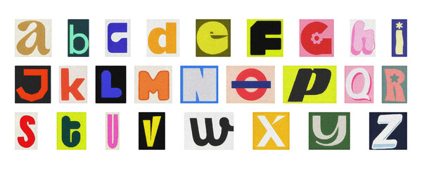 Colorful cut-out alphabet letters set, PNG isolated collage typography