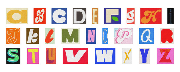 Colorful cut-out alphabet letters set, PNG isolated collage typography