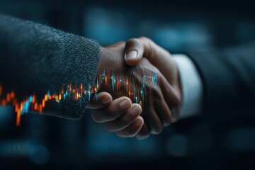 Business Professionals Shaking Hands with Stock Market Graph Overlay