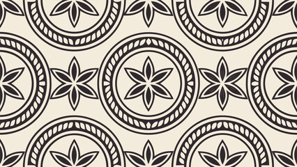 Seamless geometric pattern of floral medallions in a classic ethnic block print style