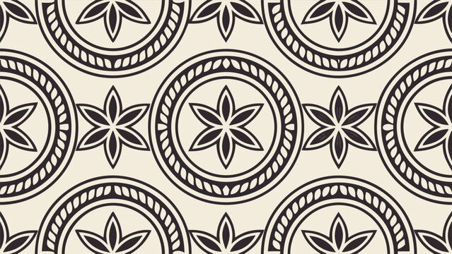 Seamless geometric pattern of floral medallions in a classic ethnic block print style